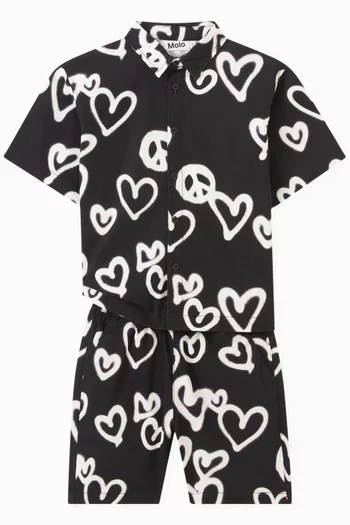 Sprayed Hearts-print Shorts in Organic Cotton