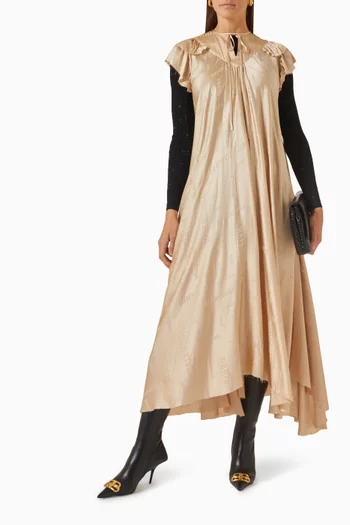 فستان متوسط الطول مزين بشعار الماركة بالكامل حرير جاكار