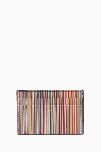 Signature Stripe Card Holder in Leather