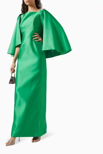 Bowita Exaggerated Sleeves Maxi Dress in Duchesse Crepe