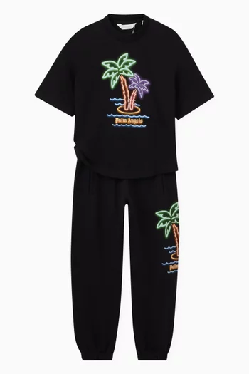 Neon Palms Print Sweatpants in Cotton