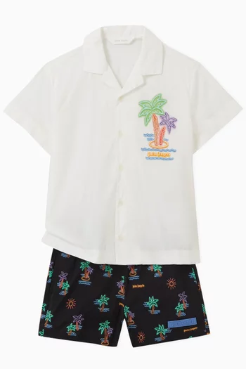 Neon Palms Print Swim-shorts in Polyester