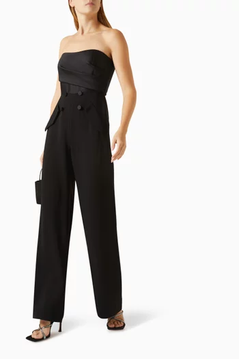 Strapless Tuxedo-Style Jumpsuit in Stretch Crepe