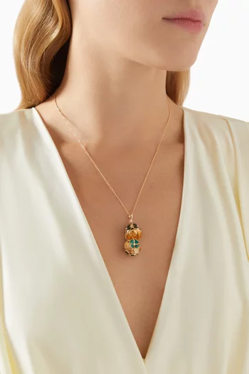 Heritage Diamond & Guilloché Clover Locket Necklace in 18kt Gold