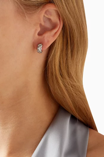 Treillage Brushed Diamond Hoop Earrings in 18kt White Gold