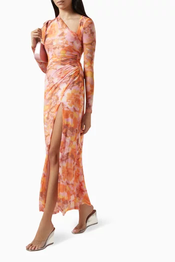 Constance Floral-print Maxi Dress in Stretch-mesh