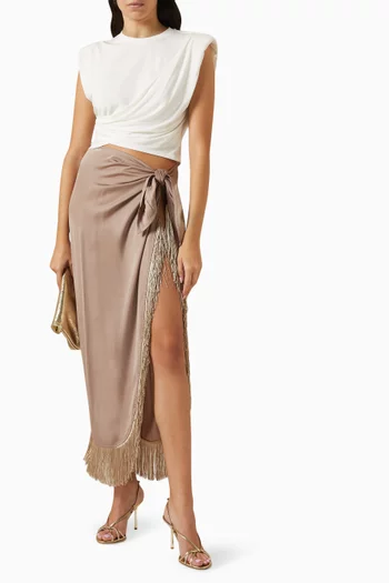 Clemmy Fringed Sarong in Matte Satin