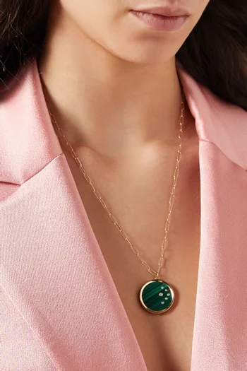 Malachite Medallion Paperclip Chain Necklace in 14kt Gold