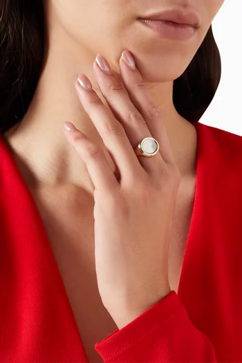 Mother-of-Pearl & Diamond Coin Signet Ring in 14kt Gold