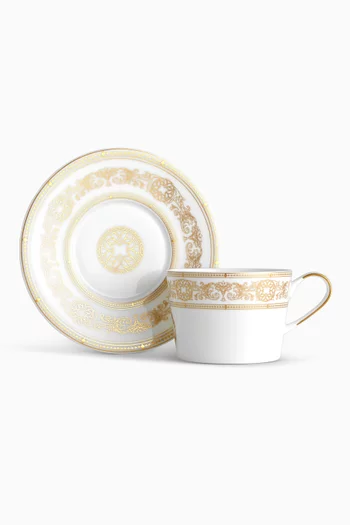 Opera Gold Teacup and Saucer Set in Fine Bone China