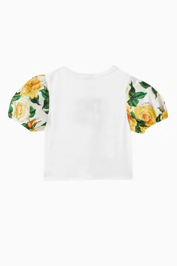 Flowering Puff-sleeve T-shirt in Cotton