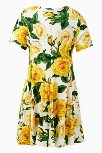 Flowering Rose-print Dress in Cotton