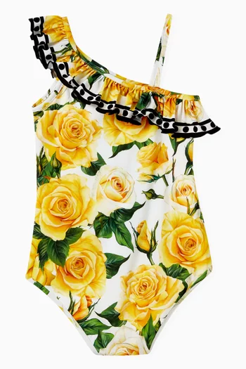 لباس سباحة قطعة واحدة بنقشة زهور نايلون مطاطي