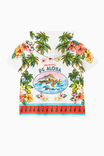 Hawaiian-print Poncho in Terry-cloth