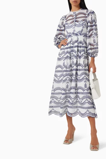 Kaika Midi Dress in Cotton-blend Broderie