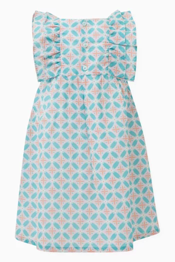 All-over Print Ruffled Dress in Cotton