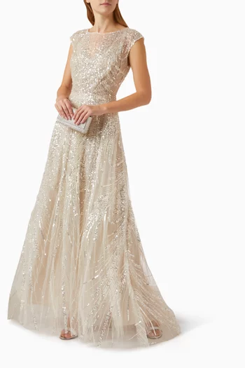 Embellished Cap-sleeve Gown