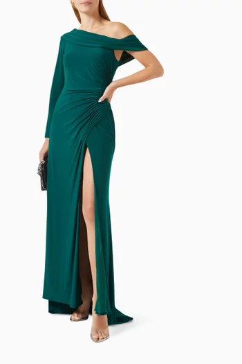 Ruched Drop-shoulder Gown in Jersey