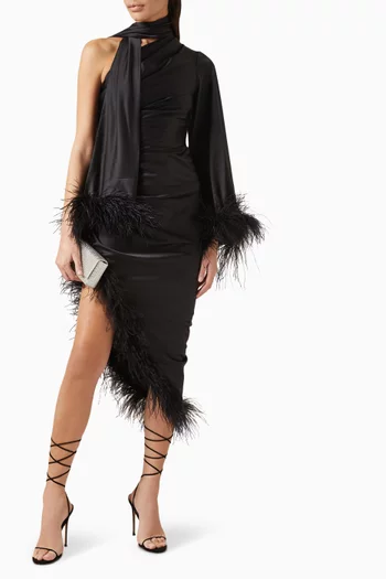 Oscar Feather Trimmed Dress in Crepe