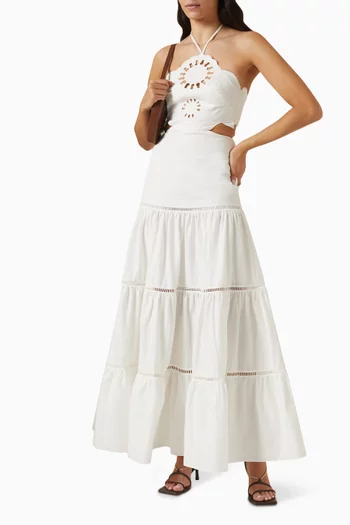 Lasercut Maxi Dress in Cotton Poplin