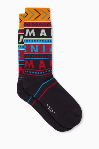Logo-intarsia Socks in Cotton Blend