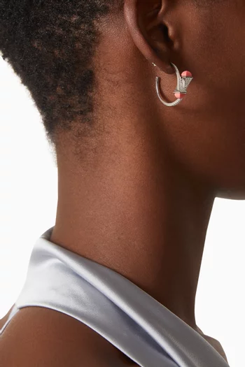 Cleo Diamond & Coral Hoop Earrings in 18kt White Gold