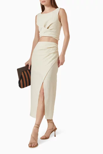 Wrap Draped Midi Skirt in Linen