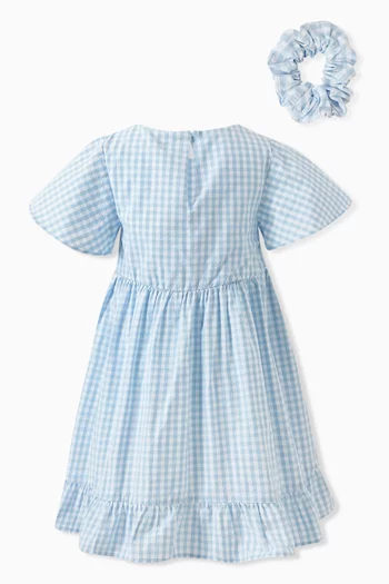 Gingham-check Dress & Scrunchie Set in Cotton