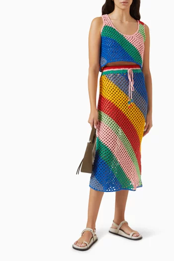 Diagonal Stripes Midi Skirt in Crochet Knit