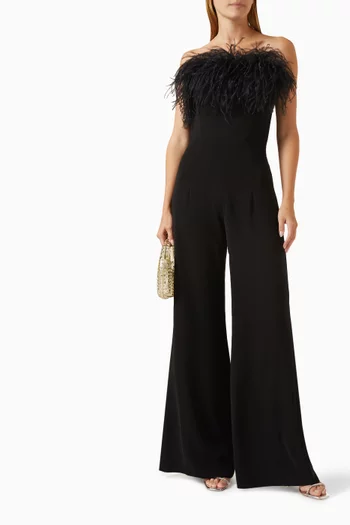 Taree Feather-trim Strapless Jumpsuit in Crepe