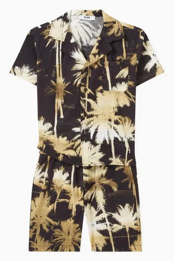 Palm Tree Print Bermuda Shorts in Cotton