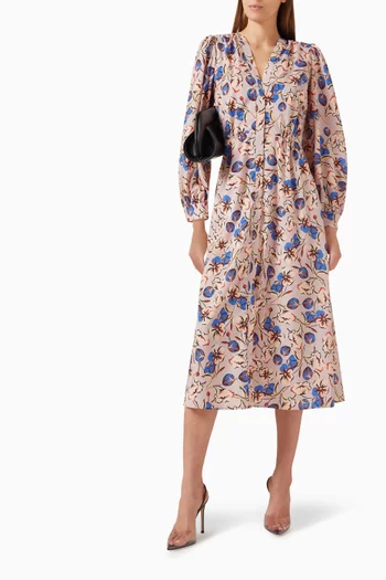 Remora Printed Midi Dress in Polyester