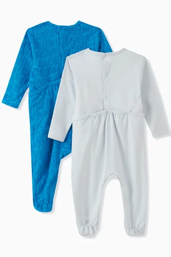 Logo Sleepsuits in Cotton Blend, Set of 2