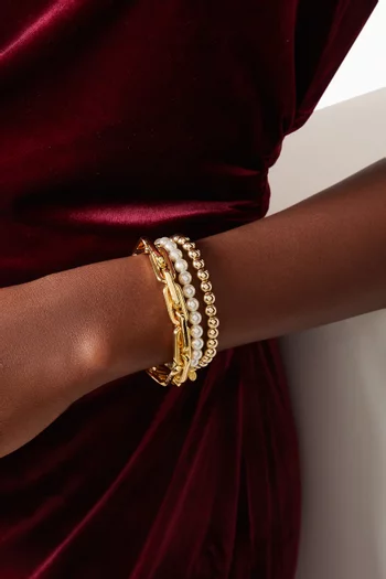Alexandria Pearl Stretch Bracelet Set in 14kt Gold-plated Brass