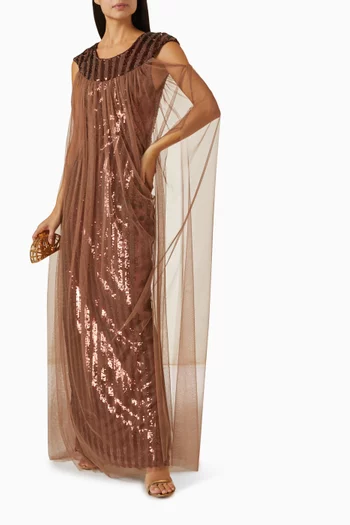 Cape-style Sleeves Maxi Dress in Sequin
