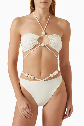 Pearl-embellished Bikini Top