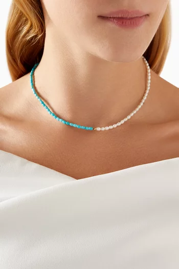 Turquoise & Mother-of-Pearl Necklace in 18kt Recycled Yellow Gold