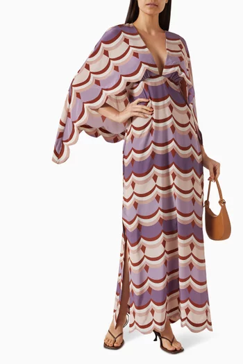 Vintage Waves Cape-sleeve Maxi Dress in Silk