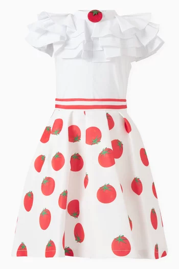Tomato-print Flared Skirt