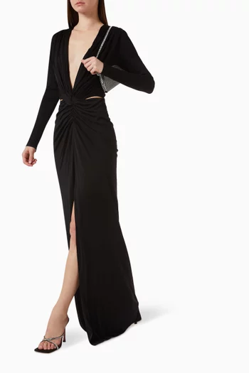Brienne Knotted Front Maxi Gown in Silk-blend