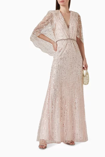 Sequin-embellished Gown in Polyester