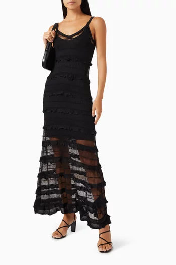 Jessie Ruffled Midi Dress in Viscose-knit