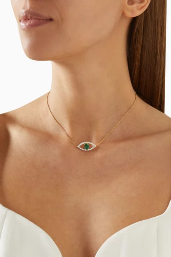 Evil Eye Emerald & Diamond Necklace in 18kt Gold