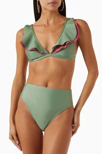 Ruffled Bikini Top in Stretch Nylon