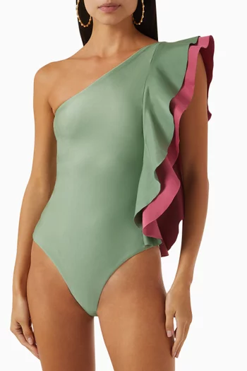 Ruffled One-piece Swimsuit in Stretch Nylon