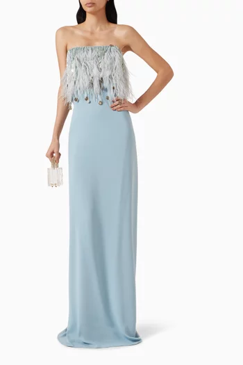 Feather Overlay Gown in Crepe