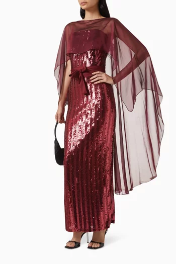 Sequin-embellished Cape Maxi Dress