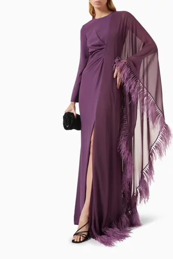 Destiny Feather-trim Gown in Crepe