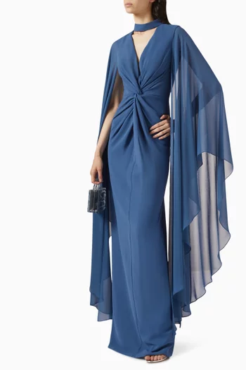 Chaya Cape-sleeve Gown in Crepe
