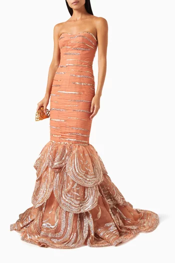 Chaplin Embellished Mermaid Gown in Tulle
